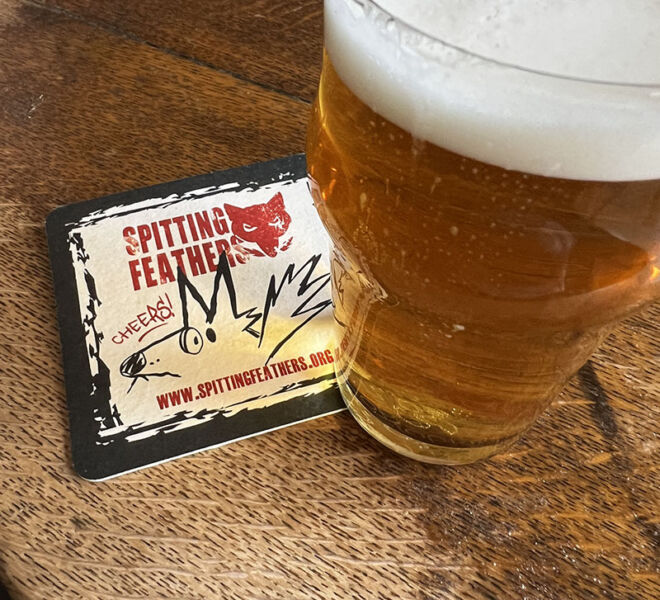 Spitter Feathers Beer and Coaster