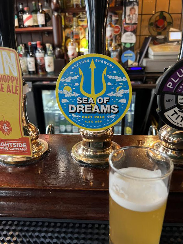 Cask Ale tap handle with Sea of Dreams Beer